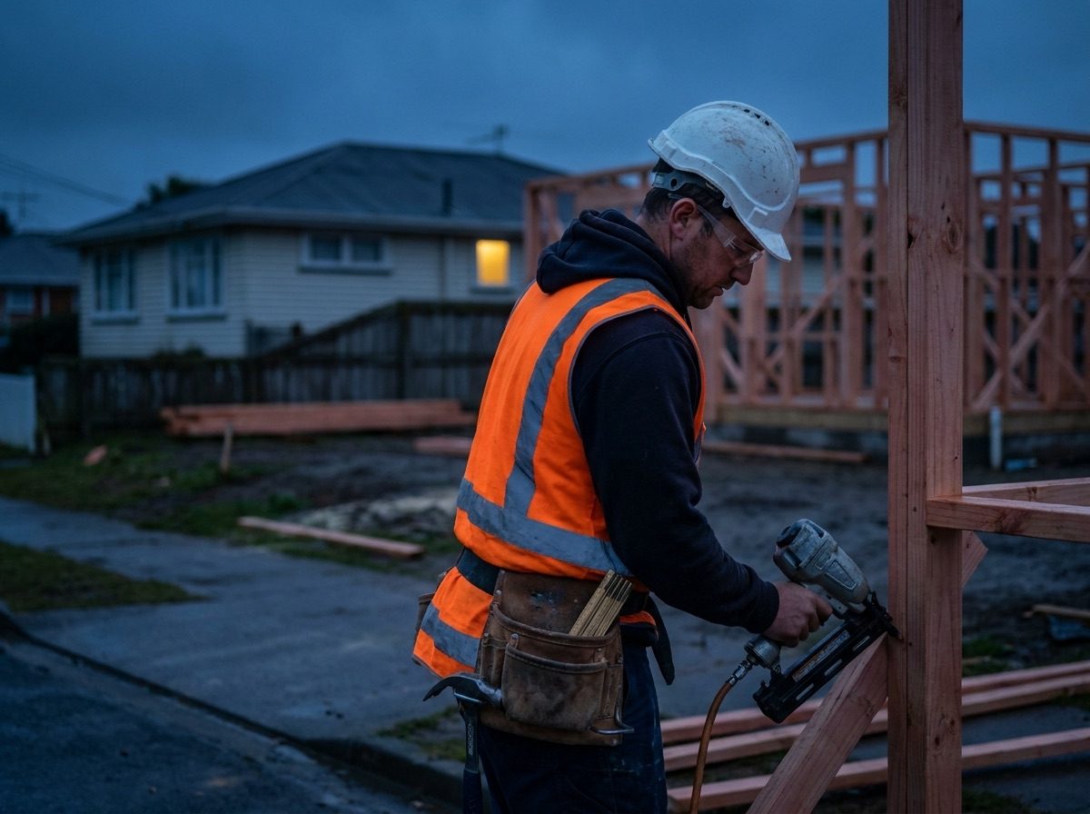 A carpenter working on timber framing.