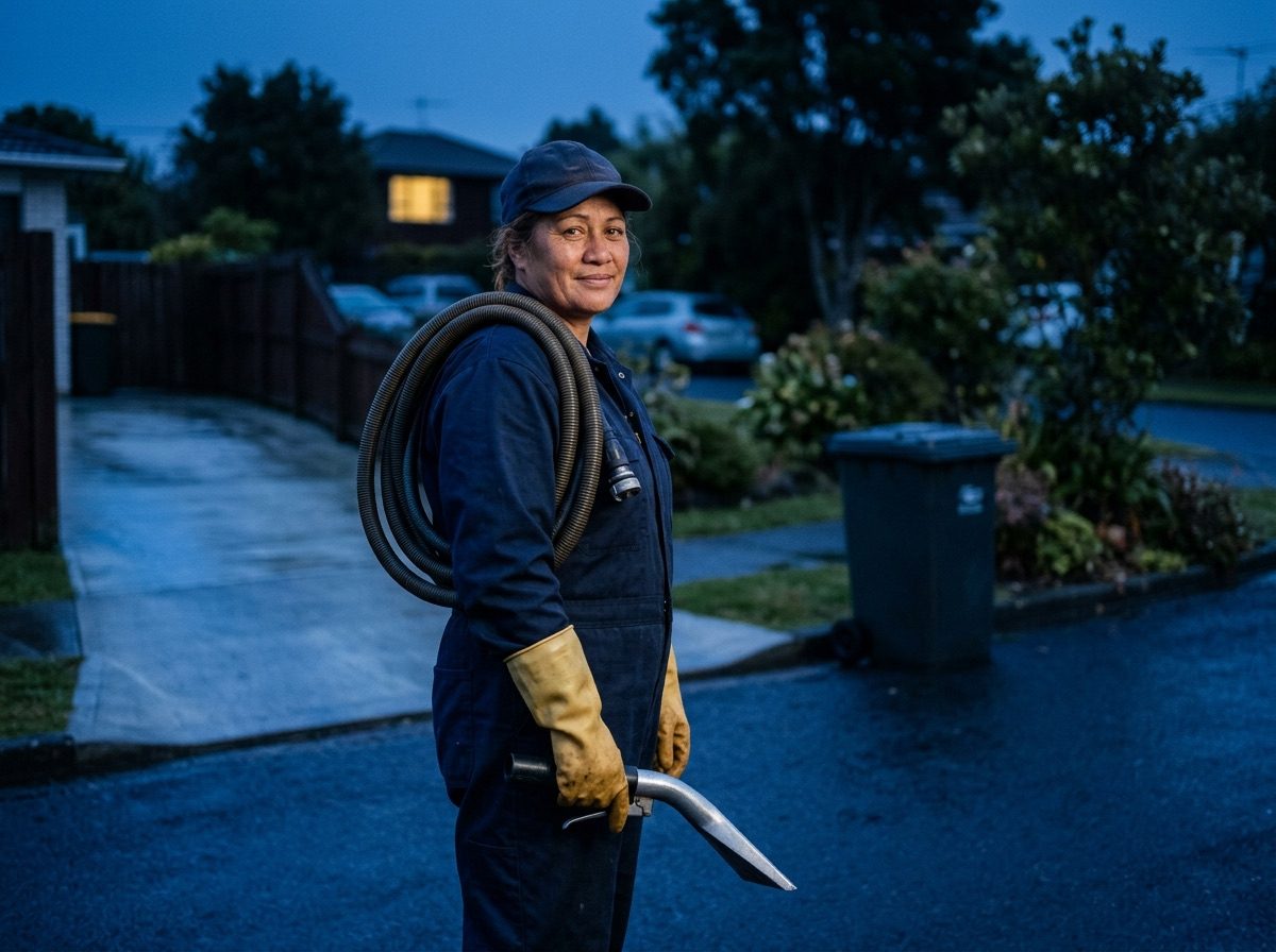 A cleaning professional washing outdoor bins.